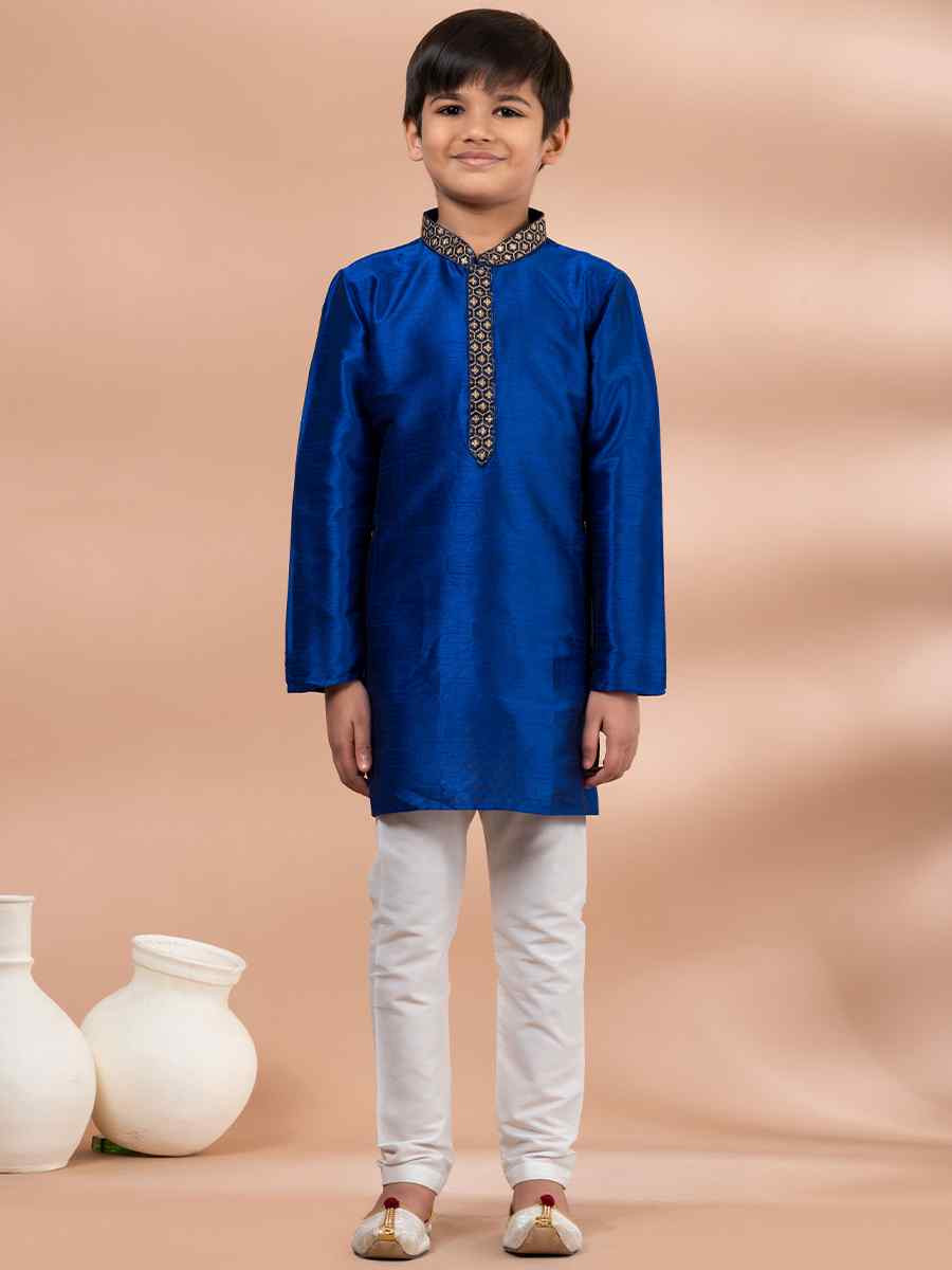 Blue Banarasi Printed Festival Traditional Kurta Pyjama Boys Wear
