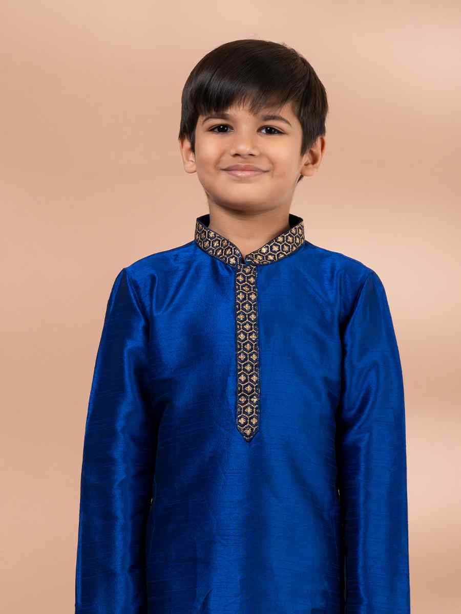 Blue Banarasi Printed Festival Traditional Kurta Pyjama Boys Wear