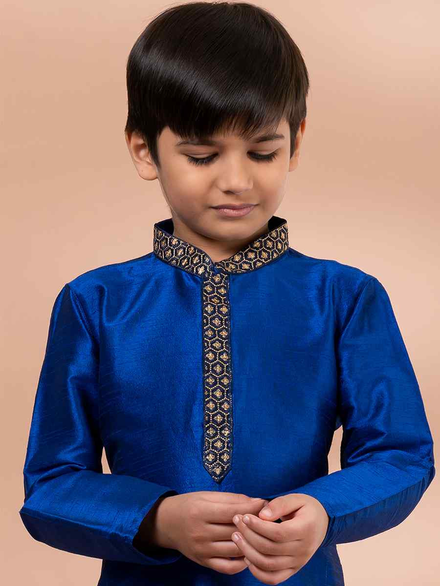 Blue Banarasi Printed Festival Traditional Kurta Pyjama Boys Wear