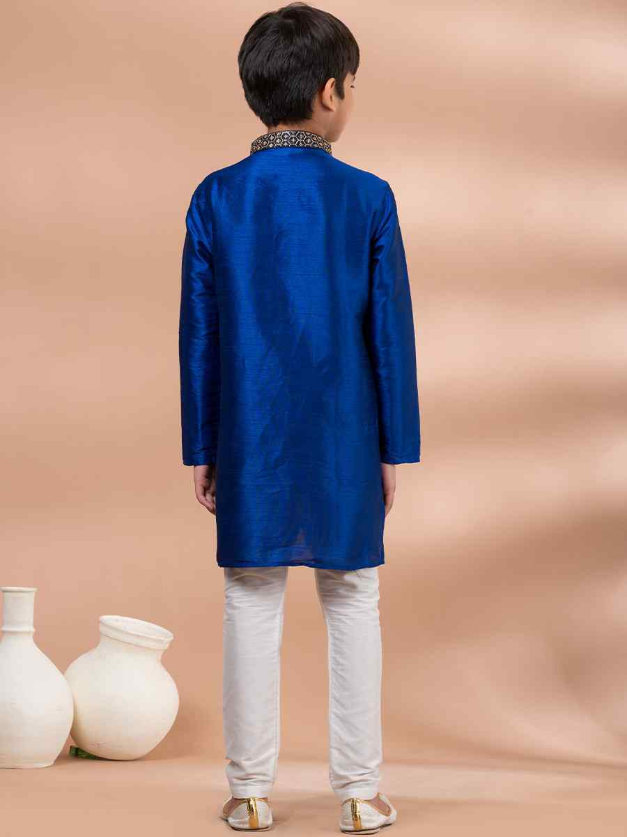 Blue Banarasi Printed Festival Traditional Kurta Pyjama Boys Wear