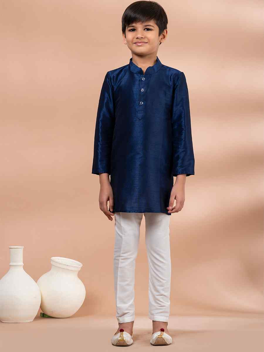 Blue Banarasi Printed Festival Traditional Kurta Pyjama Boys Wear