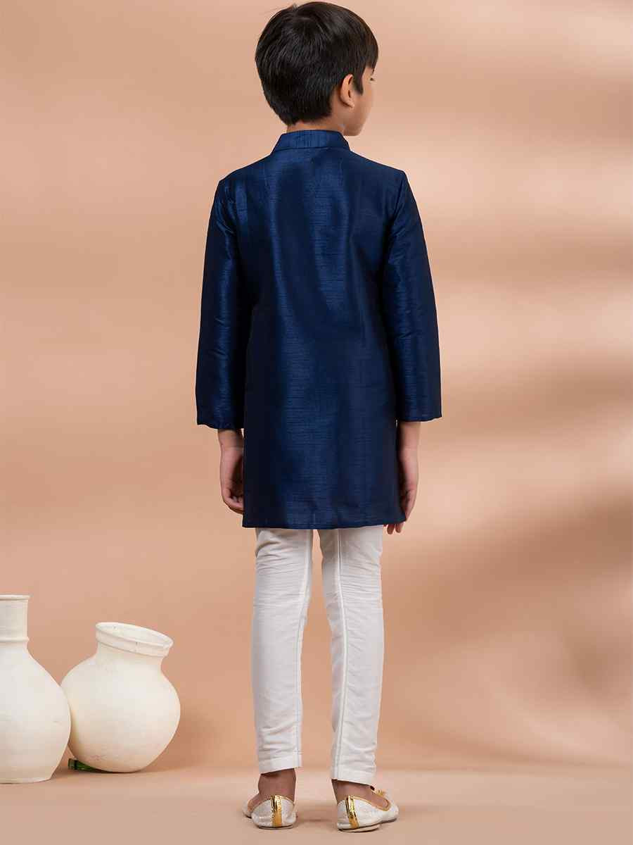 Blue Banarasi Printed Festival Traditional Kurta Pyjama Boys Wear