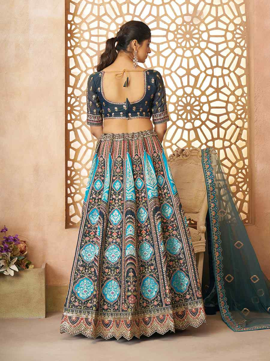 Blue Banarasi silk Embroidered Wedding Bridesmaid Heavy Border Lehenga Choli