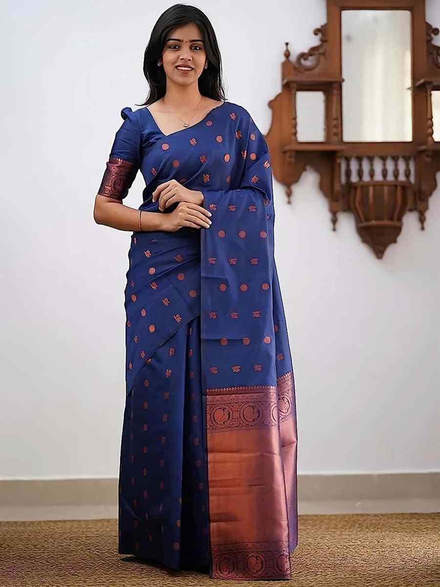Blue Banarasi Silk Handwoven Festival Wedding Fancy Heavy Border Saree