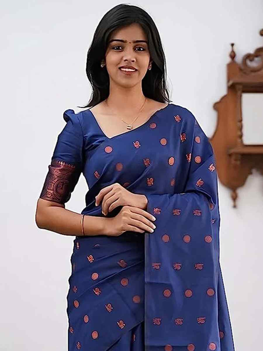 Blue Banarasi Silk Handwoven Festival Wedding Fancy Heavy Border Saree