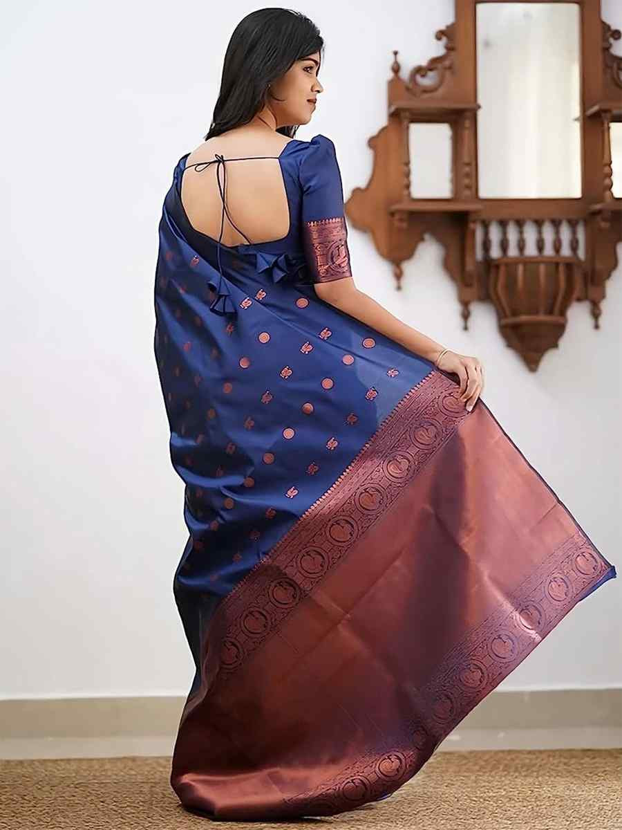 Blue Banarasi Silk Handwoven Festival Wedding Fancy Heavy Border Saree
