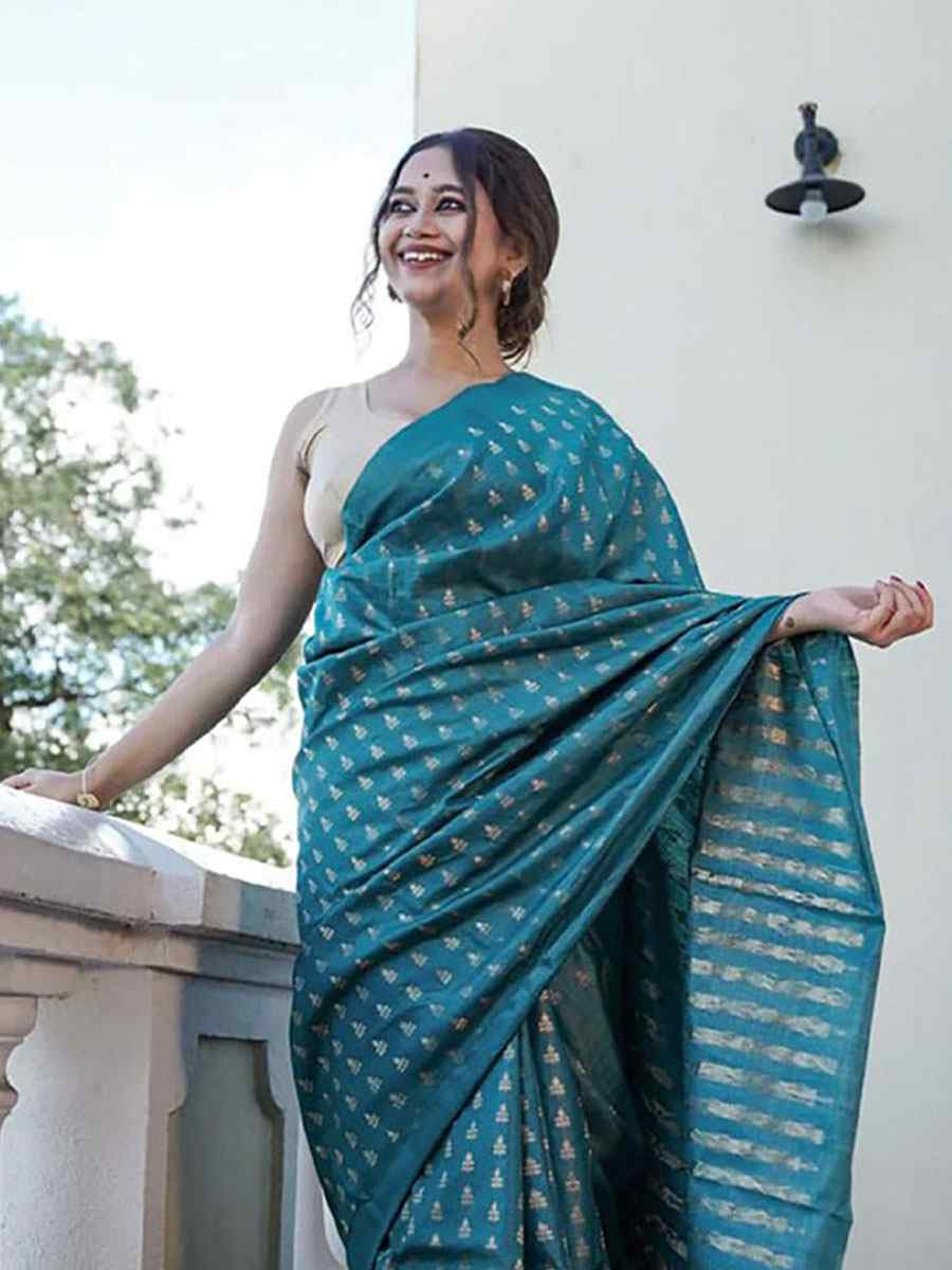 Blue Banarasi Silk Handwoven Party Festival Wedding Traditional Fancy Classic Style Sarees