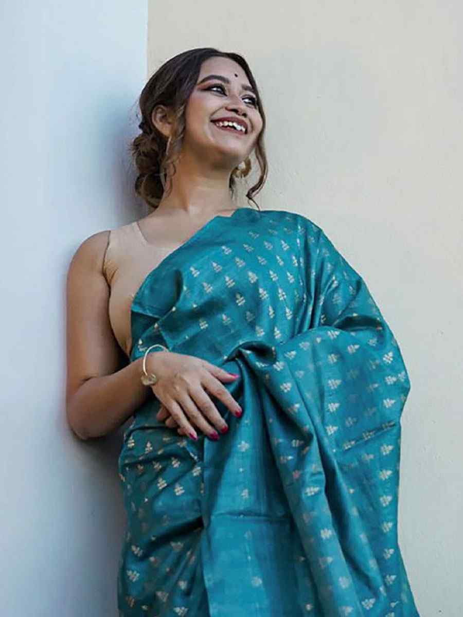 Blue Banarasi Silk Handwoven Party Festival Wedding Traditional Fancy Classic Style Sarees