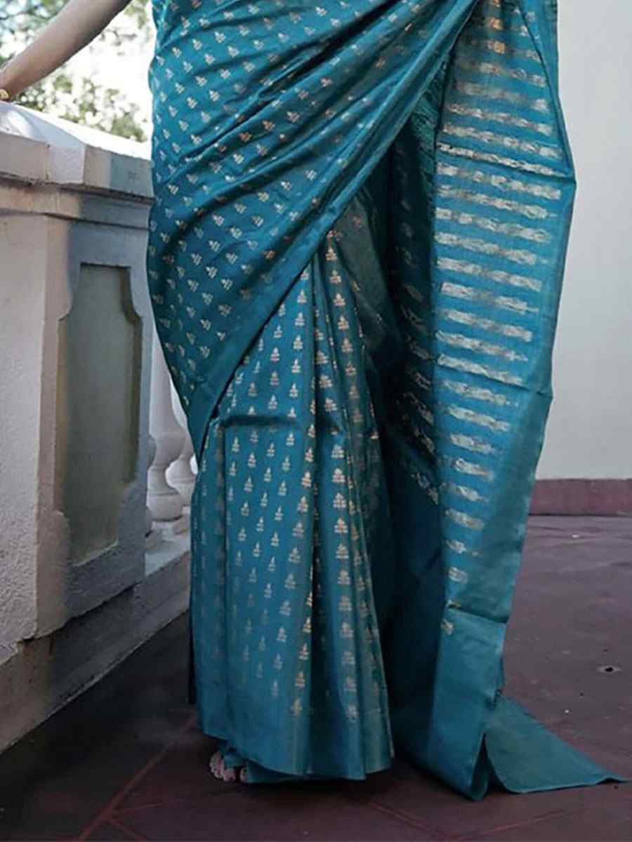 Blue Banarasi Silk Handwoven Party Festival Wedding Traditional Fancy Classic Style Sarees