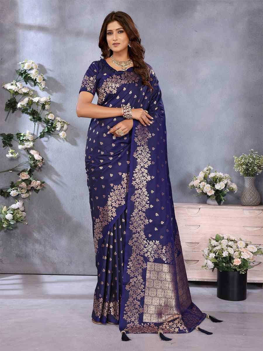 Blue Banarasi Silk Handwoven Traditional Bridal Reception Festival Wedding Fancy Heavy Border Saree