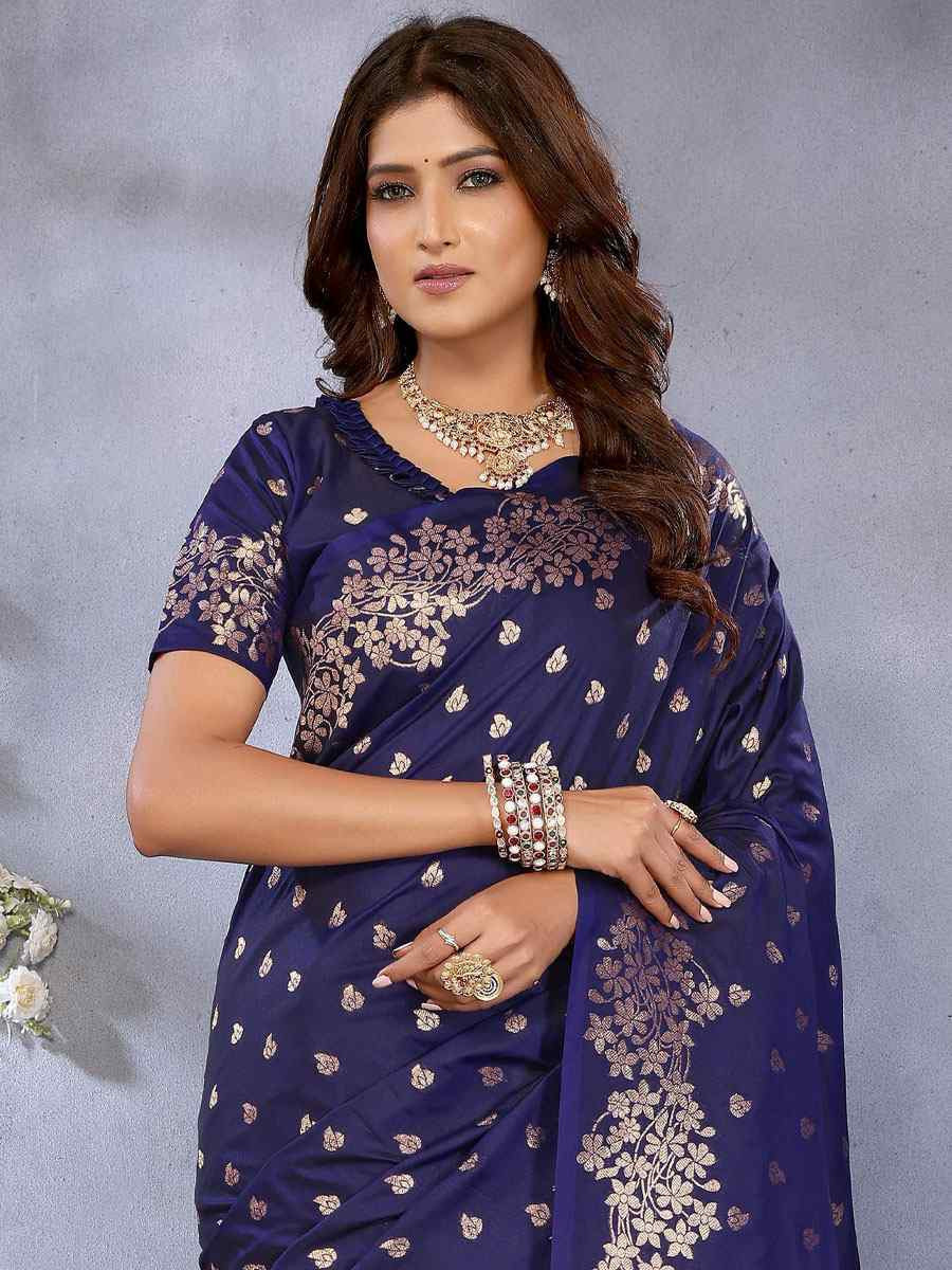 Blue Banarasi Silk Handwoven Traditional Bridal Reception Festival Wedding Fancy Heavy Border Saree