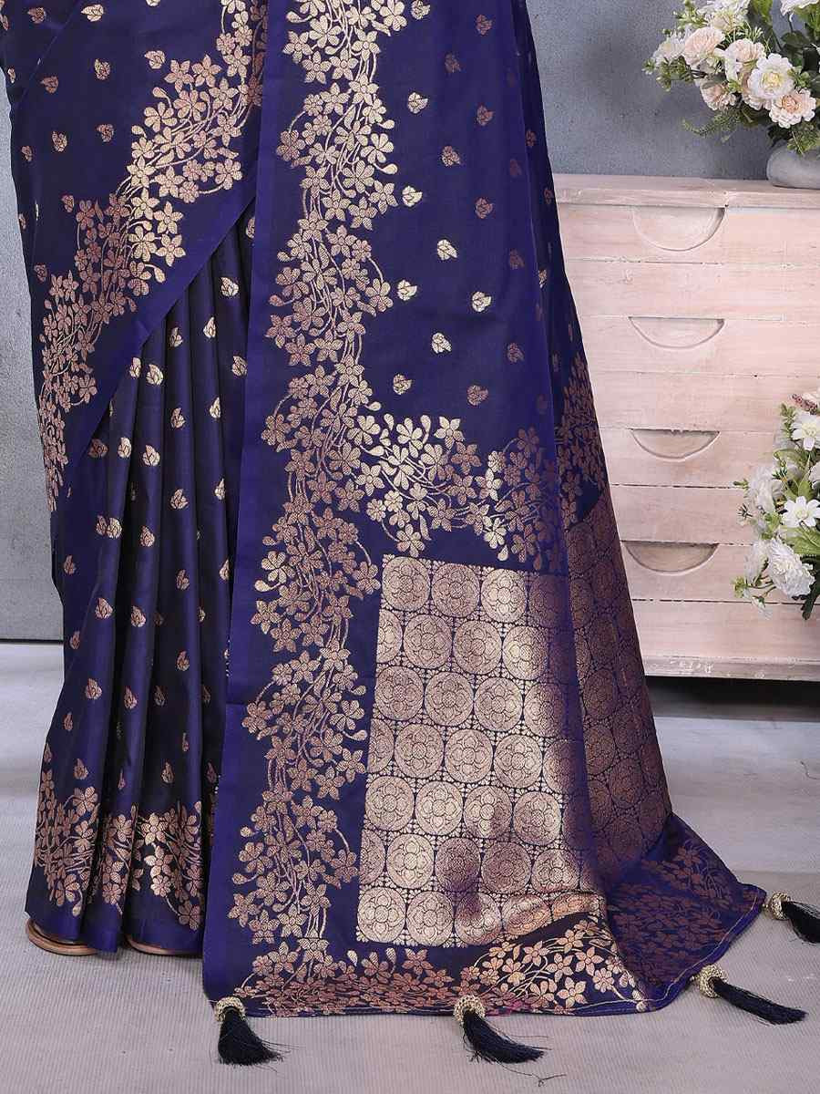 Blue Banarasi Silk Handwoven Traditional Bridal Reception Festival Wedding Fancy Heavy Border Saree