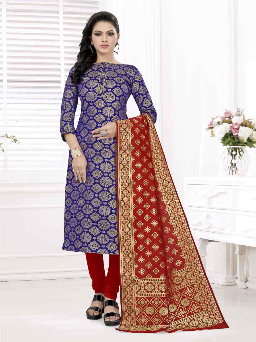 Blue Banarasi Silk Handwoven Wedding Festival Churidar Salwar Kameez