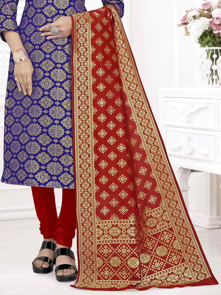 Blue Banarasi Silk Handwoven Wedding Festival Churidar Salwar Kameez
