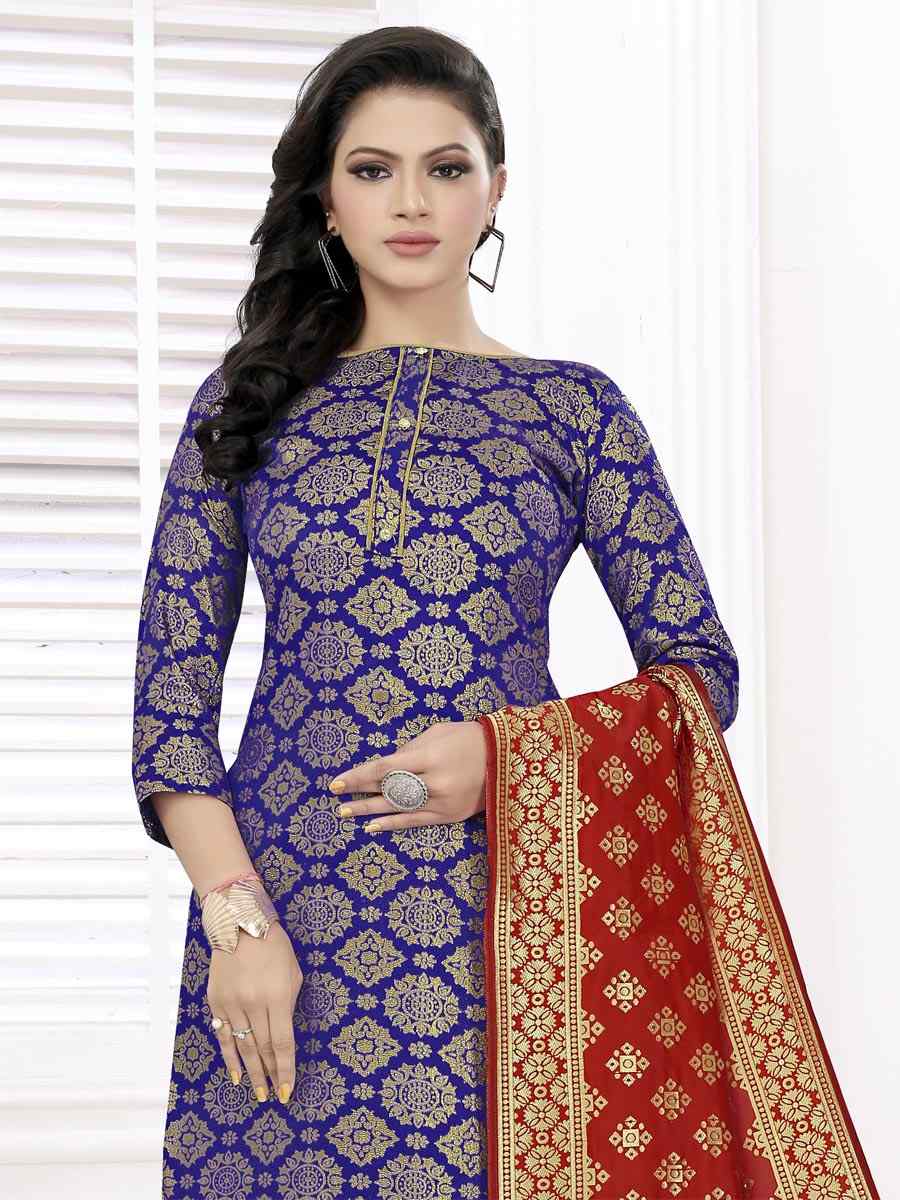 Blue Banarasi Silk Handwoven Wedding Festival Churidar Salwar Kameez
