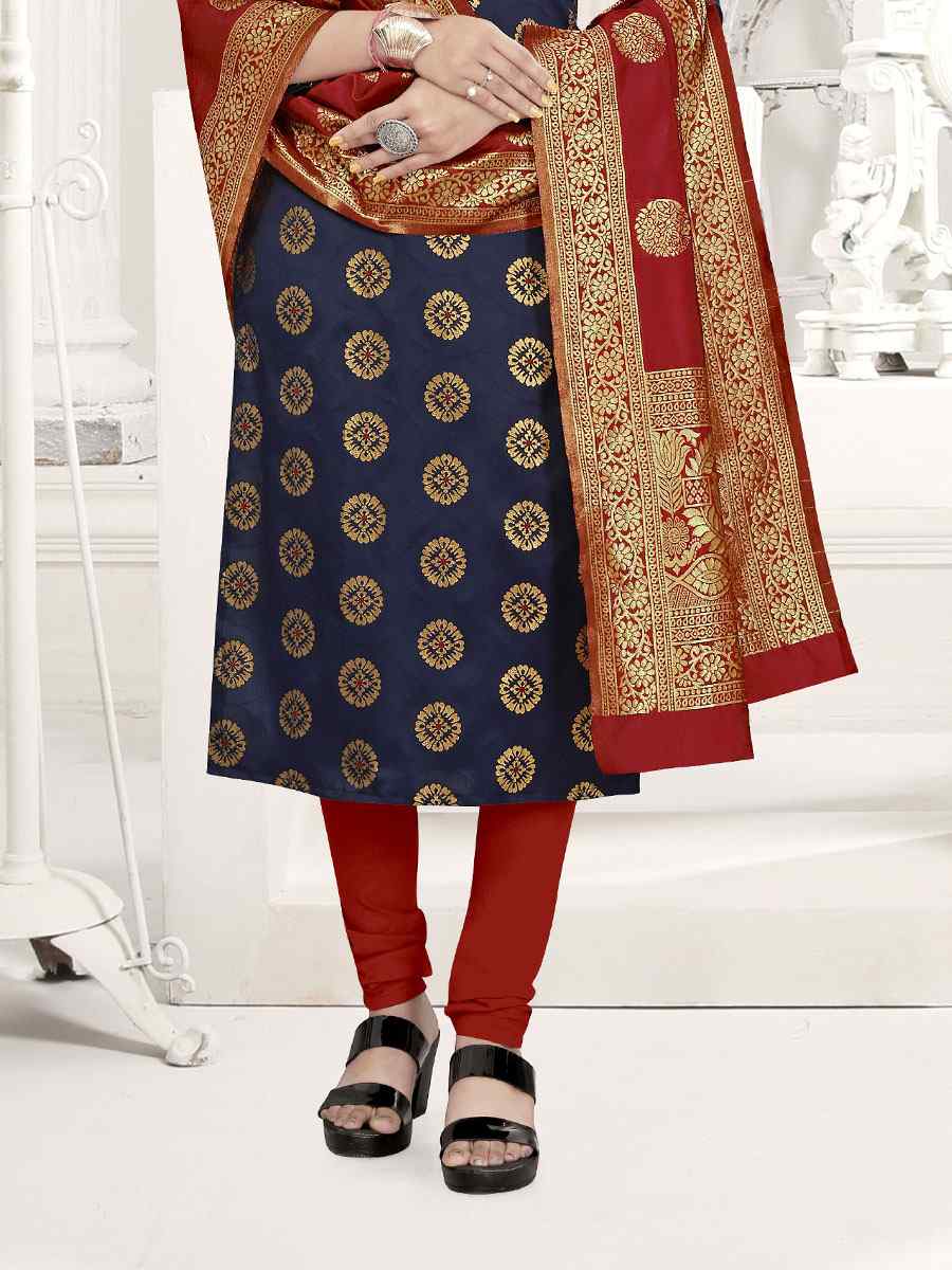 Blue Banarasi Silk Handwoven Wedding Festival Churidar Salwar Kameez