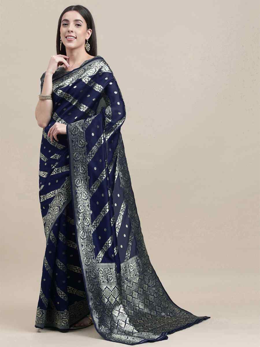 Blue Banarasi Silk Handwoven Wedding Festival Heavy Border Saree