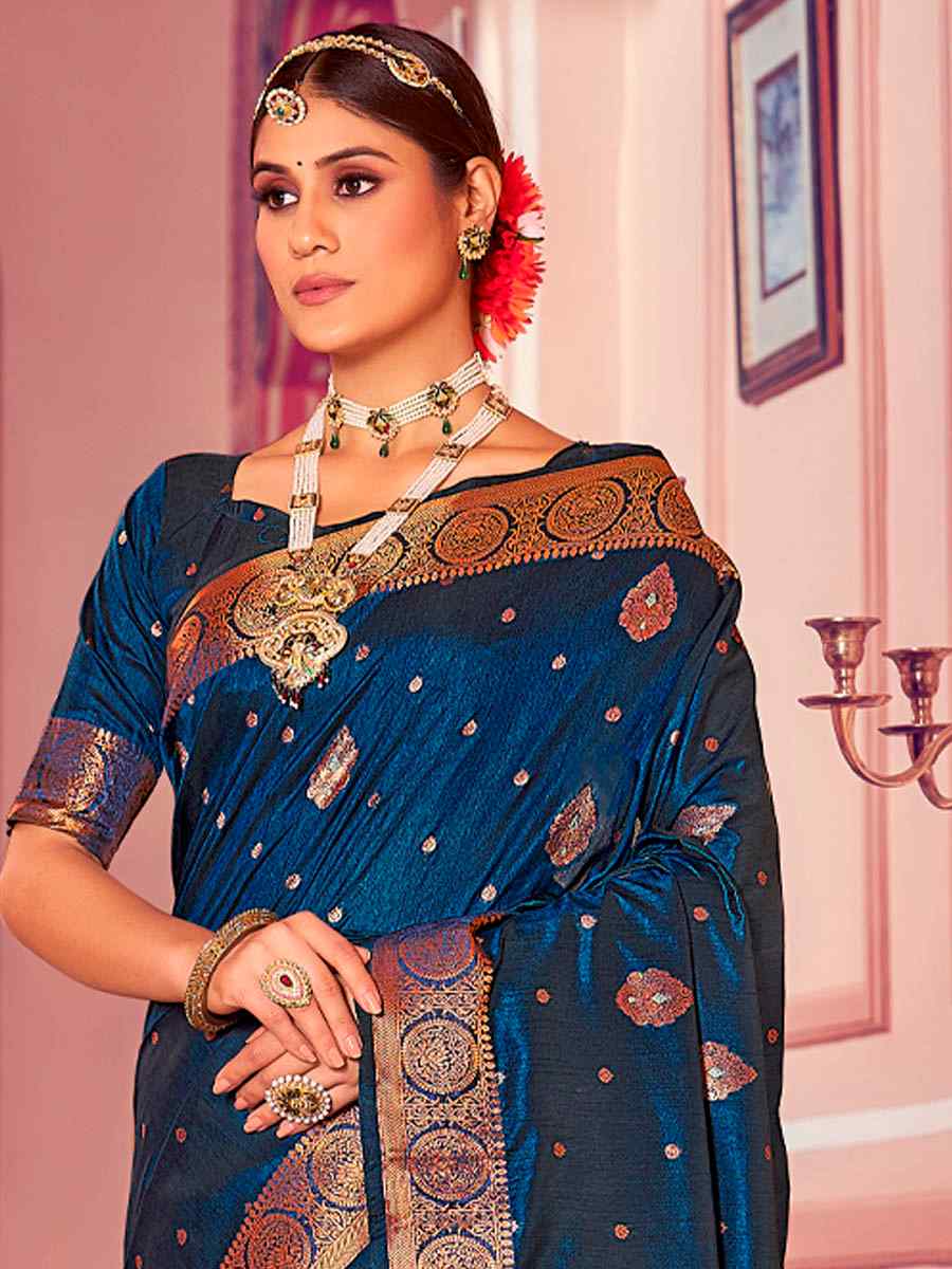 Blue Banarasi Silk Handwoven Wedding Festival Heavy Border Saree
