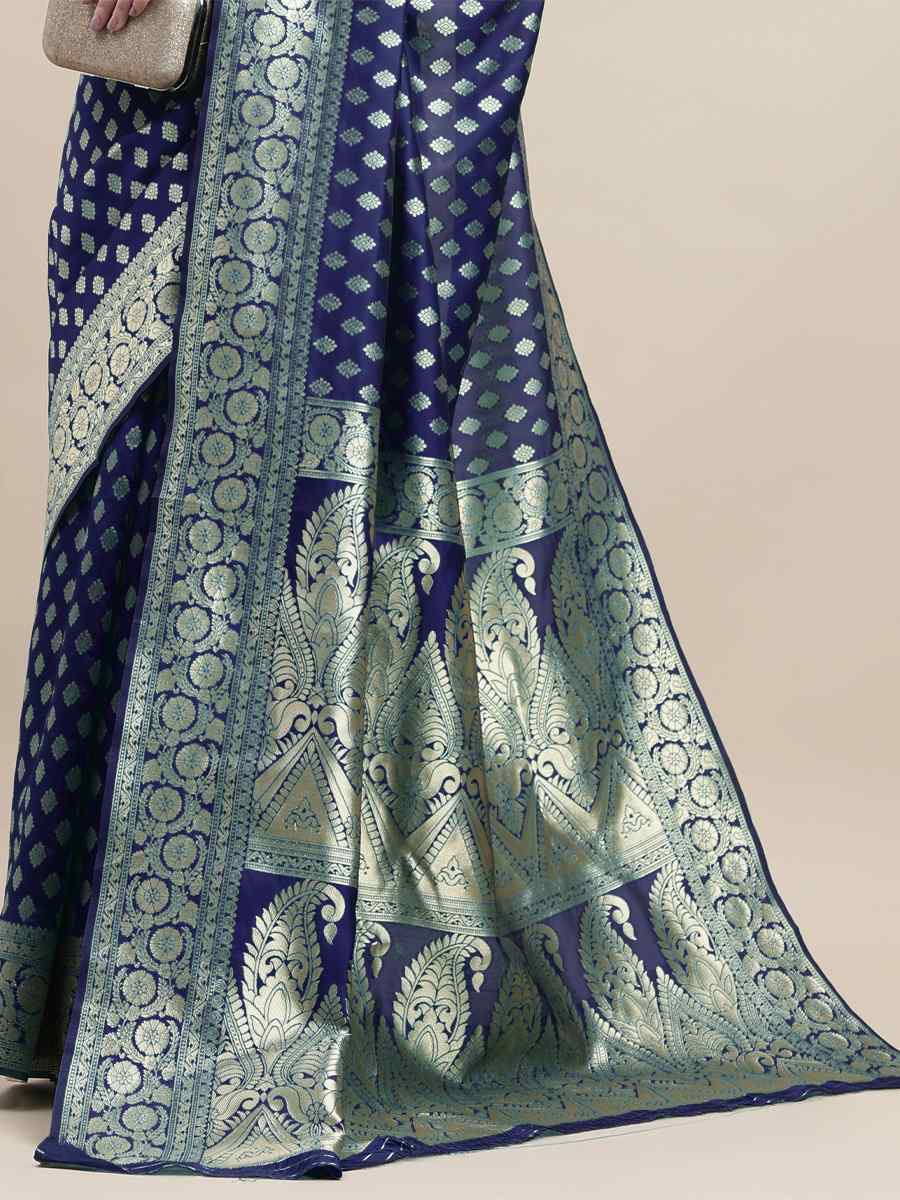 Blue Banarasi Silk Handwoven Wedding Festival Heavy Border Saree
