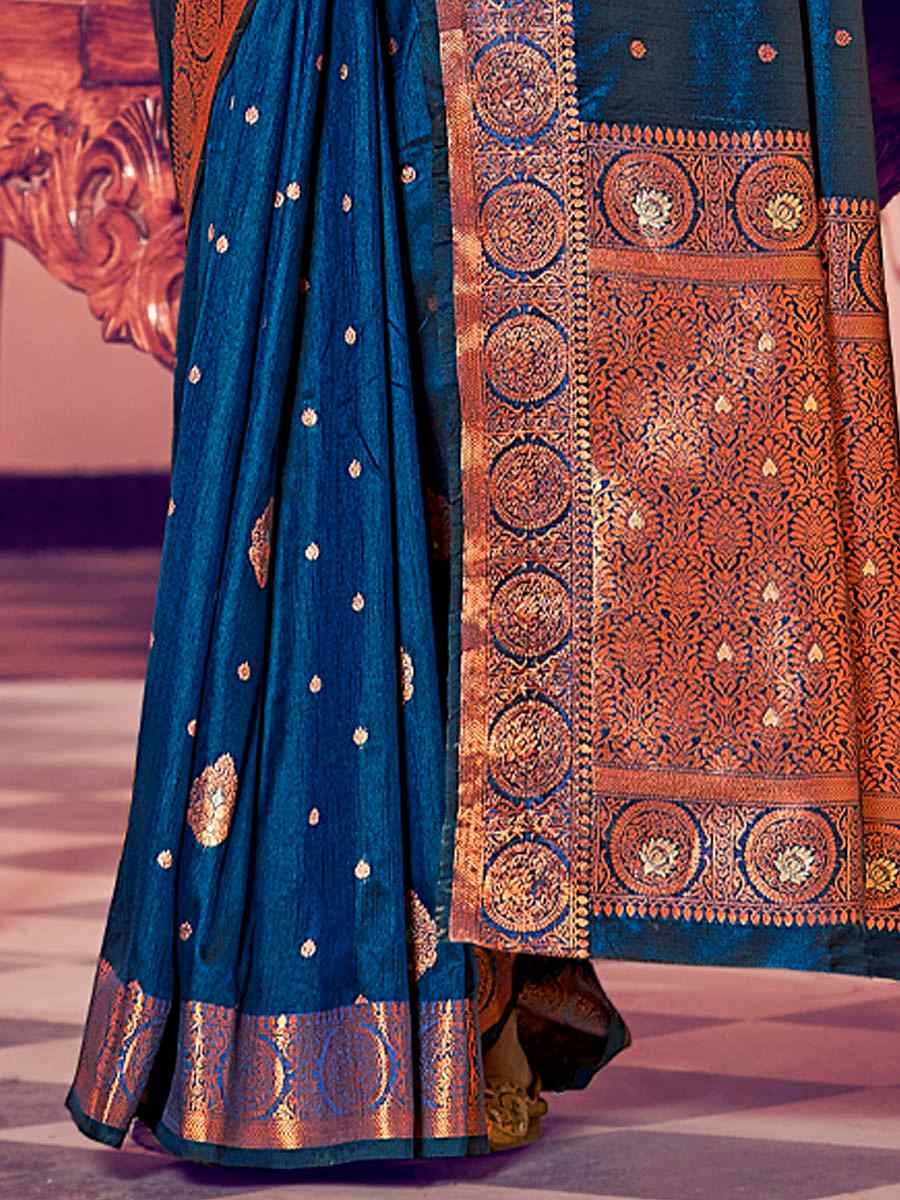 Blue Banarasi Silk Handwoven Wedding Festival Heavy Border Saree