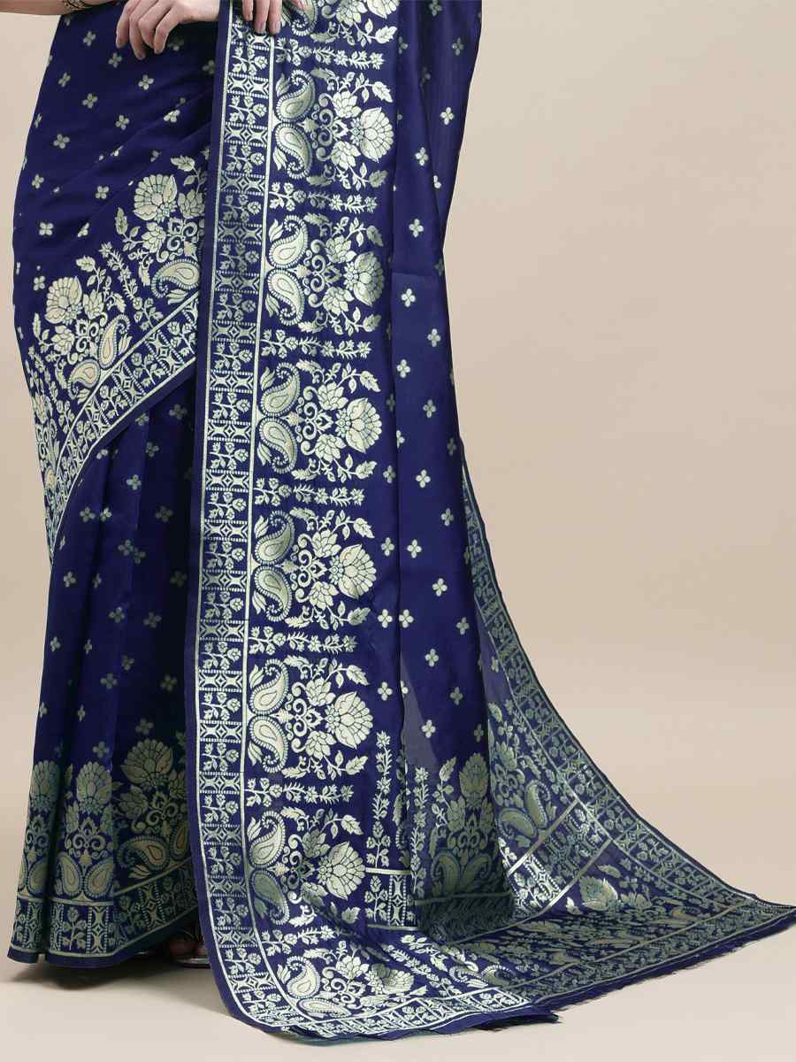 Blue Banarasi Silk Handwoven Wedding Festival Heavy Border Saree