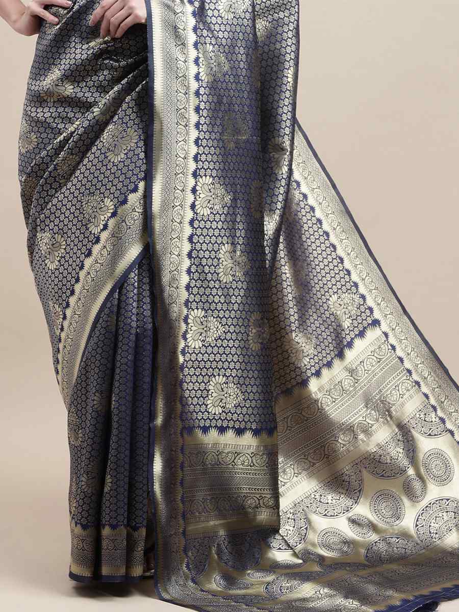 Blue Banarasi Silk Handwoven Wedding Festival Heavy Border Saree