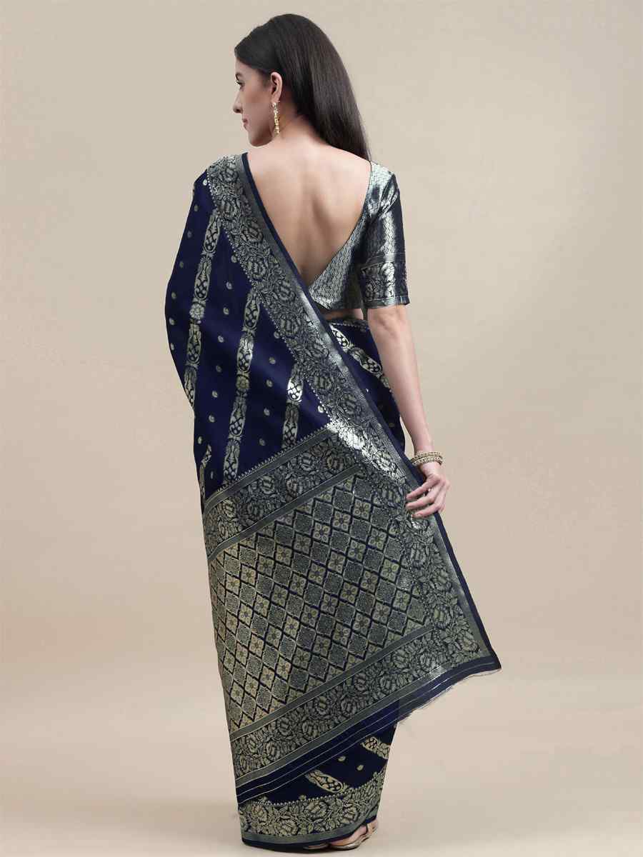 Blue Banarasi Silk Handwoven Wedding Festival Heavy Border Saree