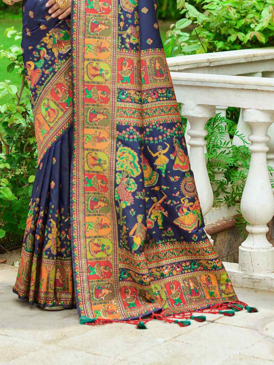 Blue Banarasi Silk Handwoven Wedding Festival Heavy Border Saree