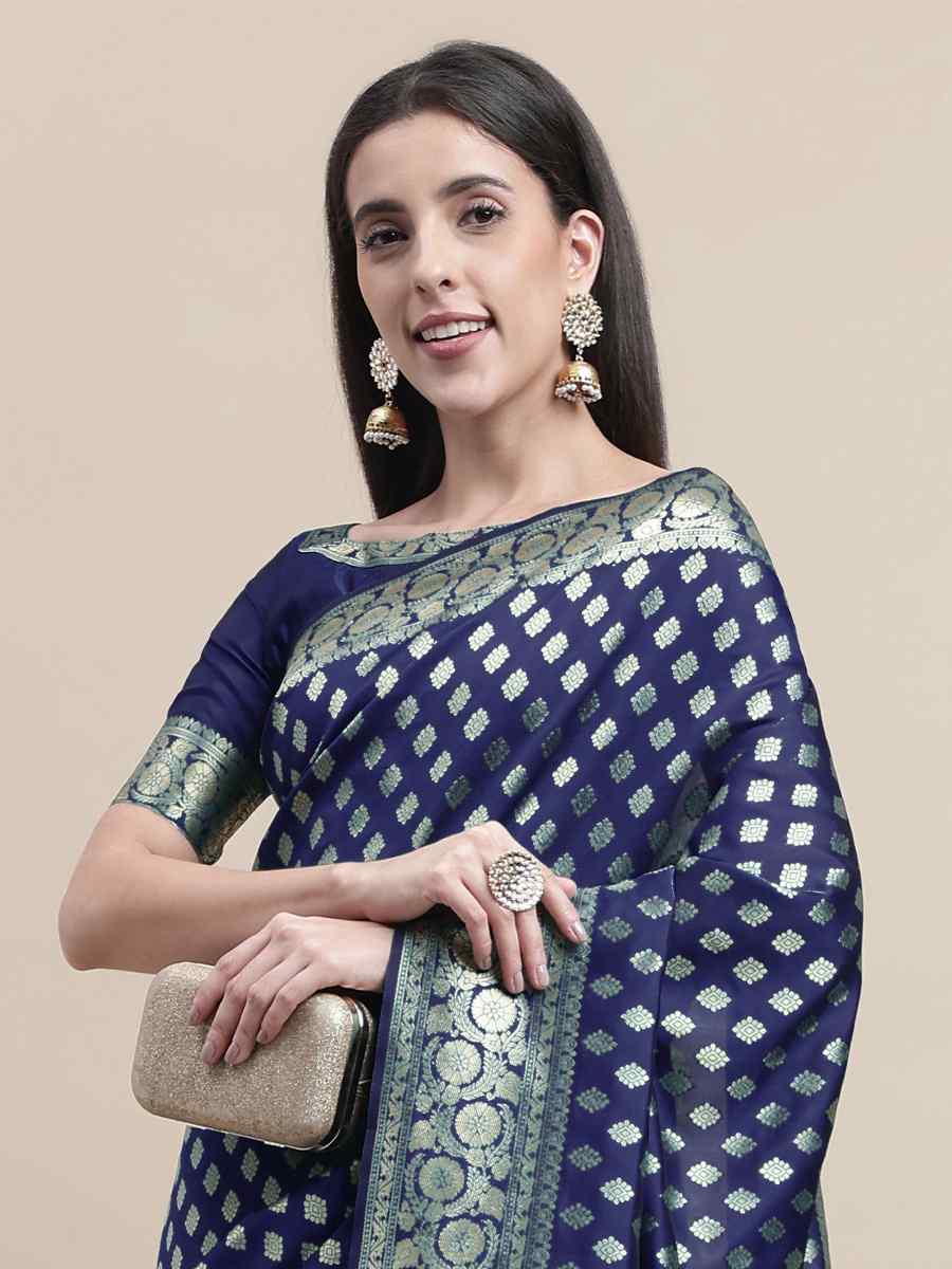 Blue Banarasi Silk Handwoven Wedding Festival Heavy Border Saree