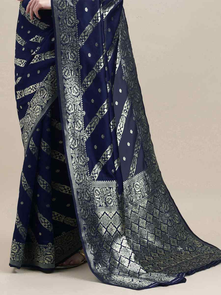Blue Banarasi Silk Handwoven Wedding Festival Heavy Border Saree