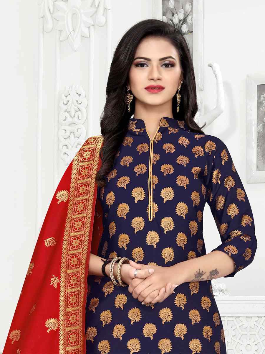 Blue Banarasi Silk Handwoven Wedding Festival Pant Salwar Kameez