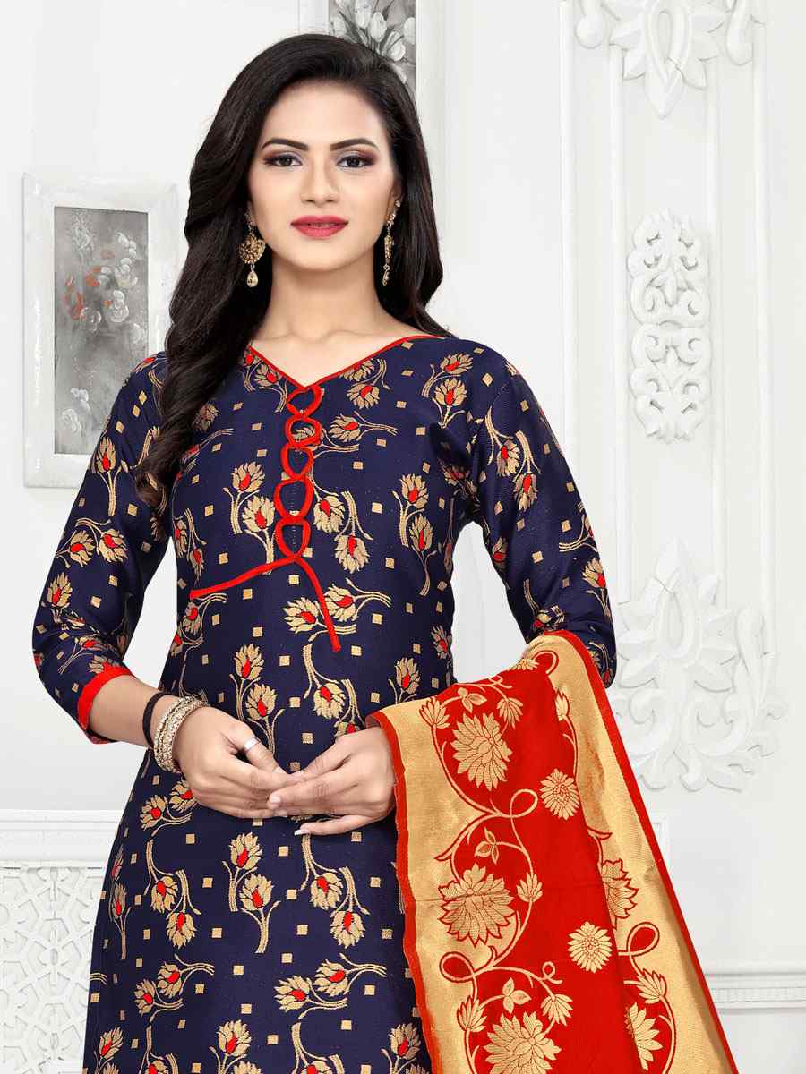 Blue Banarasi Silk Handwoven Wedding Festival Pant Salwar Kameez