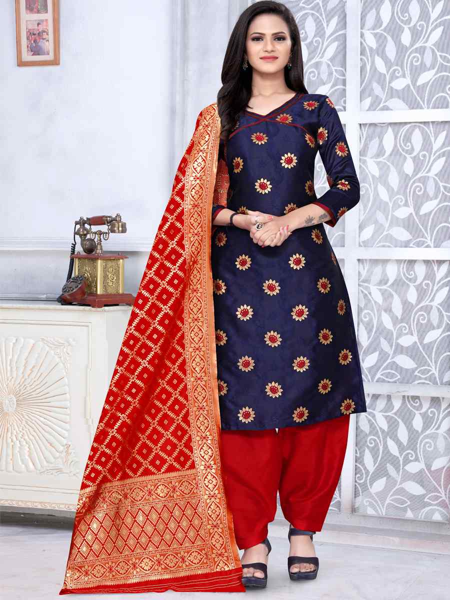 Blue Banarasi Silk Handwoven Wedding Festival Patiala Salwar Kameez