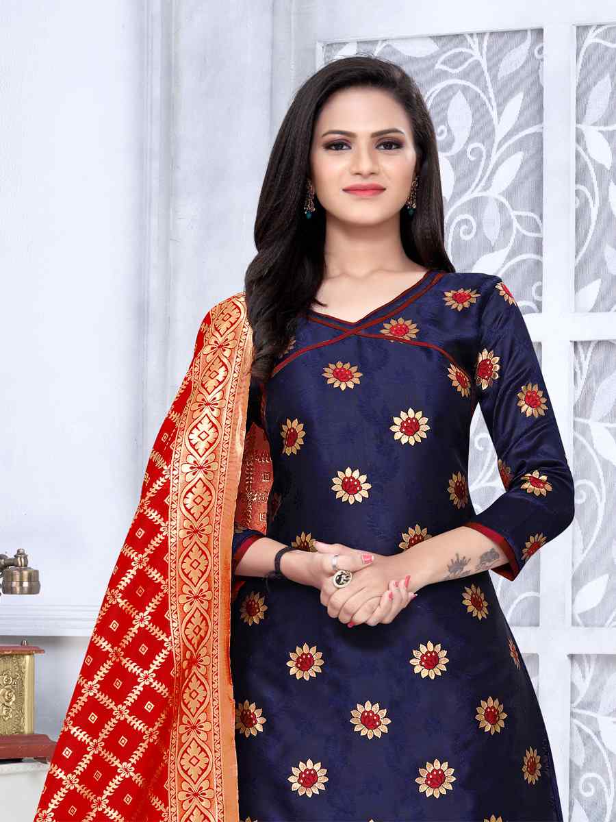 Blue Banarasi Silk Handwoven Wedding Festival Patiala Salwar Kameez