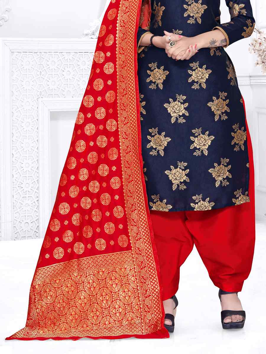 Blue Banarasi Silk Handwoven Wedding Festival Patiala Salwar Kameez