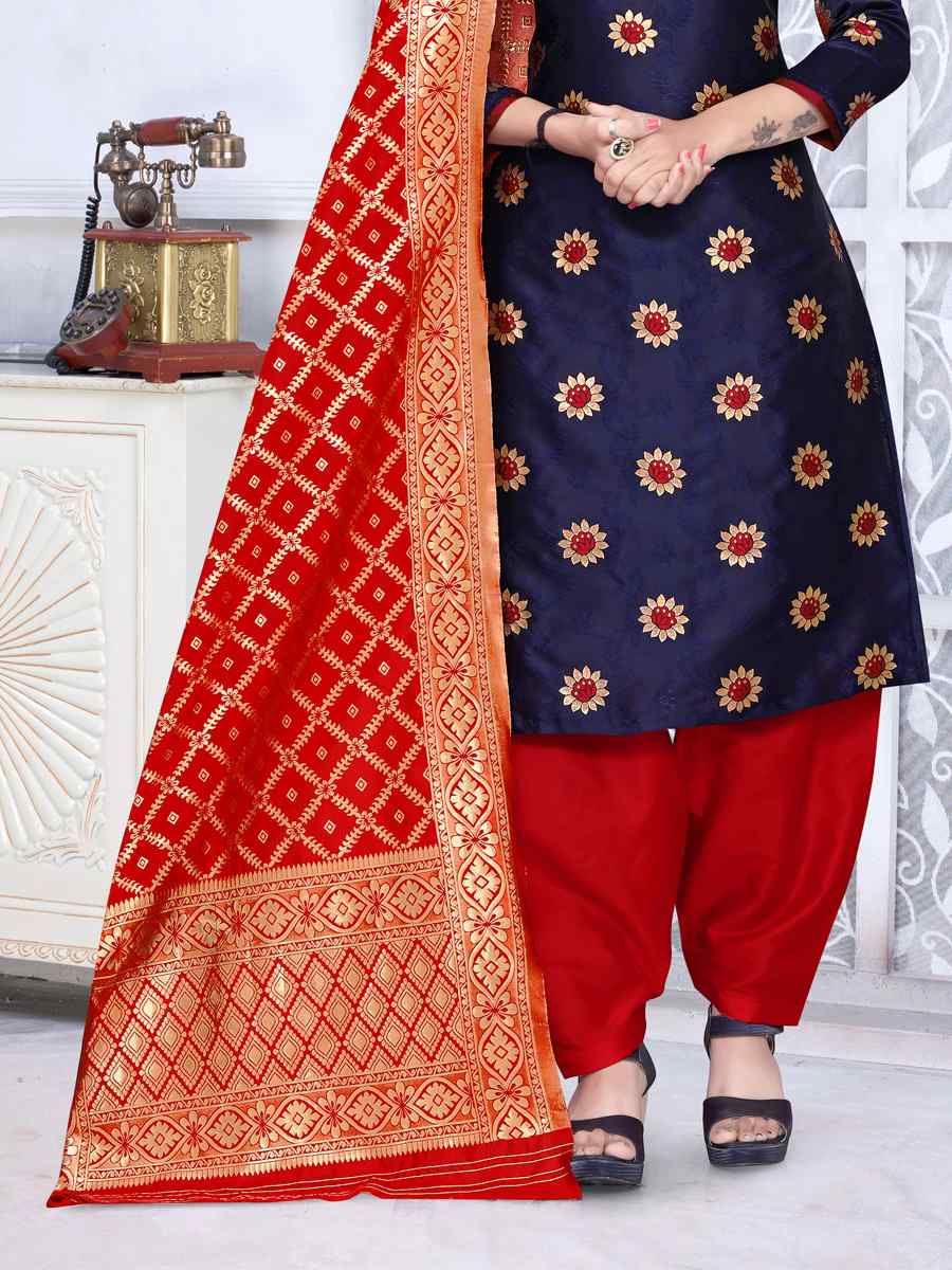 Blue Banarasi Silk Handwoven Wedding Festival Patiala Salwar Kameez