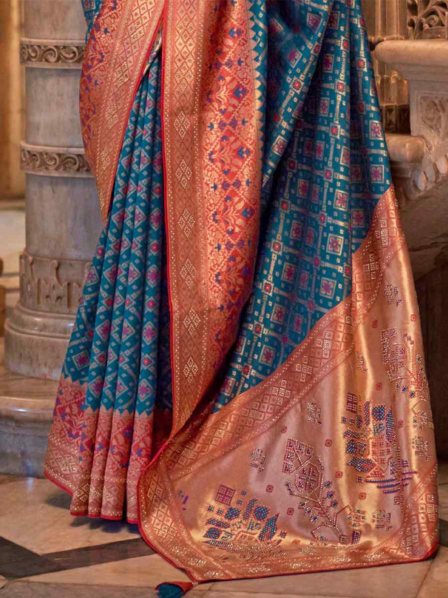 Blue Banarasi Silk Jacquard Handwoven Wedding Festival Heavy Border Saree