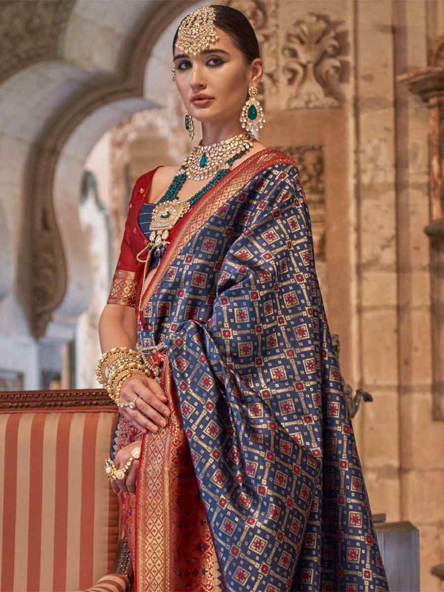 Blue Banarasi Silk Jacquard Handwoven Wedding Festival Heavy Border Saree