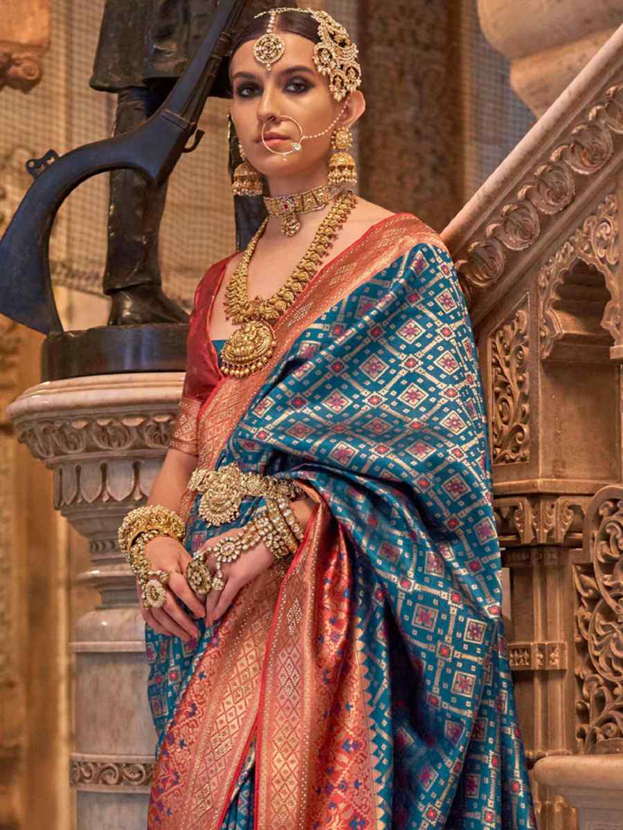 Blue Banarasi Silk Jacquard Handwoven Wedding Festival Heavy Border Saree