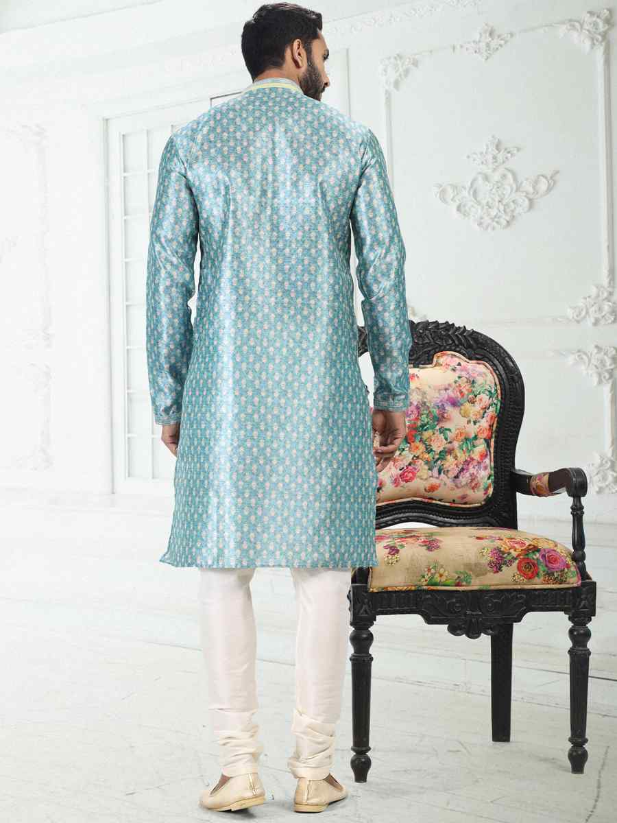Blue Banarasi Silk Woven Festival Party Kurta