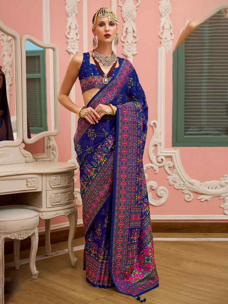 Image of Blue Banarasi Silk Zari Handwoven Casual Reception Festival Wedding Fancy Classic Style Sarees
