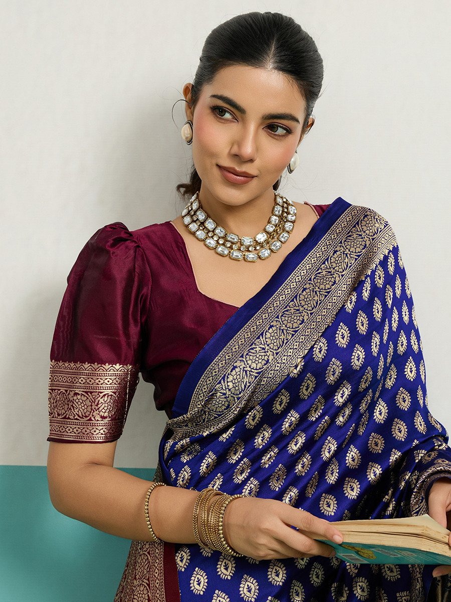 Blue Banarasi Silk Zari Kanjivaram Handwoven Wedding Party Festival Reception Heavy Border Saree