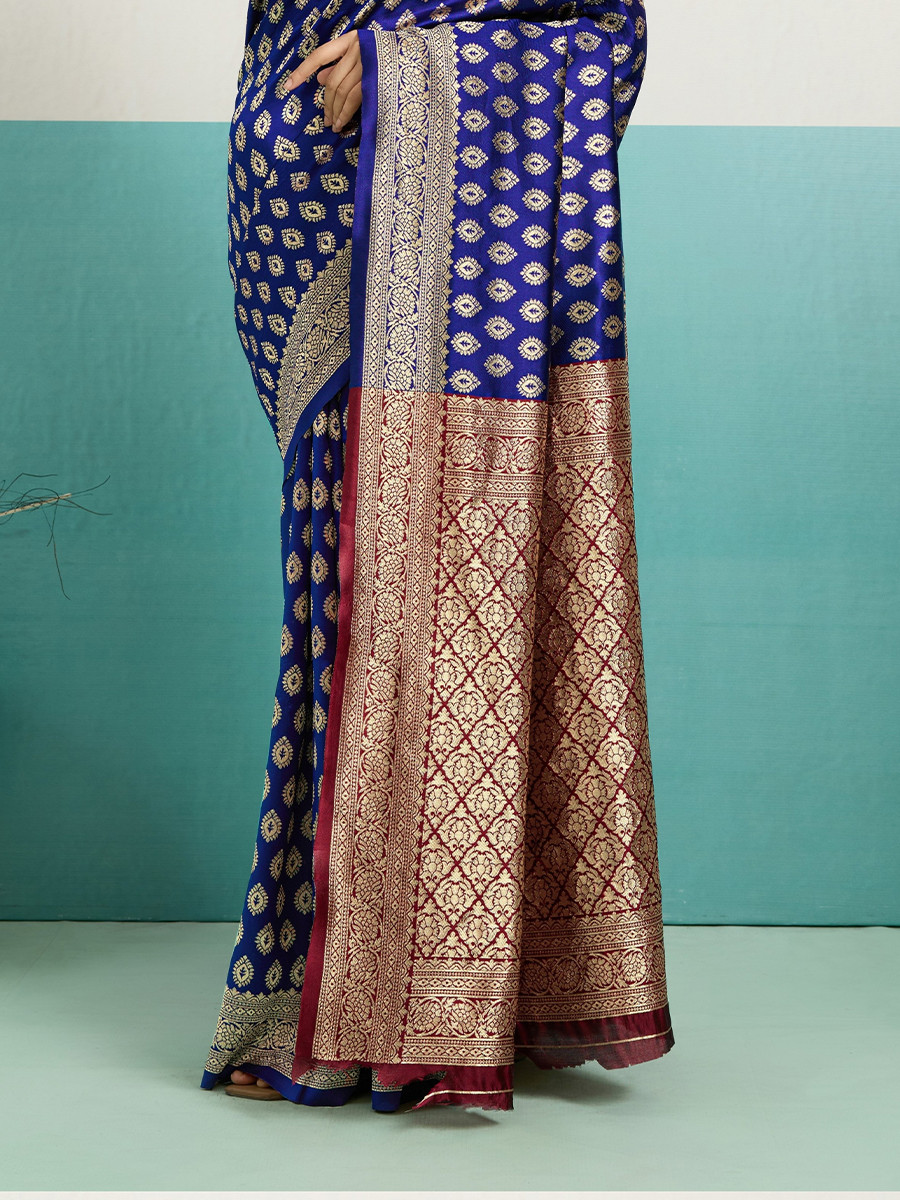 Blue Banarasi Silk Zari Kanjivaram Handwoven Wedding Party Festival Reception Heavy Border Saree