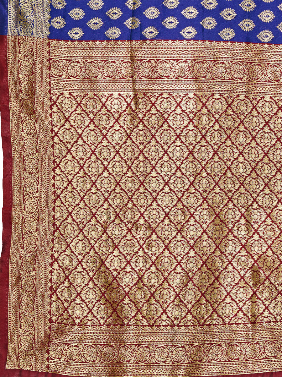 Blue Banarasi Silk Zari Kanjivaram Handwoven Wedding Party Festival Reception Heavy Border Saree