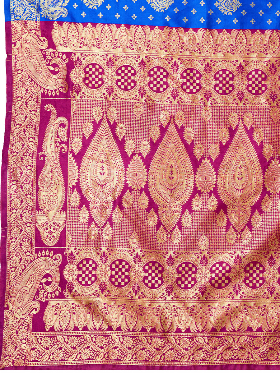 Blue Banarasi Silk Zari Kanjivaram Handwoven Wedding Party Festival Reception Heavy Border Saree