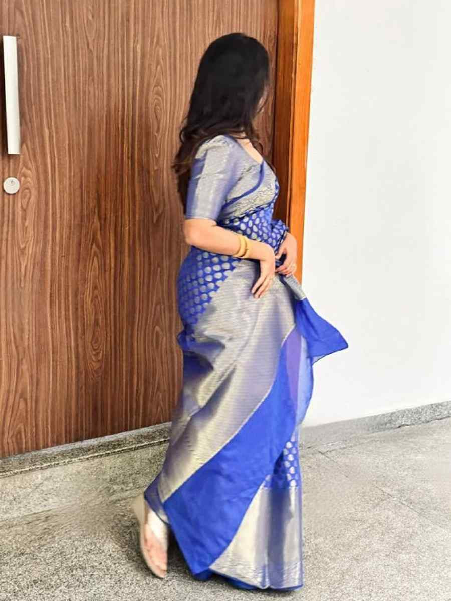 Blue Banarasi Soft Silk Handwoven Festival Wedding Fancy Heavy Border Saree
