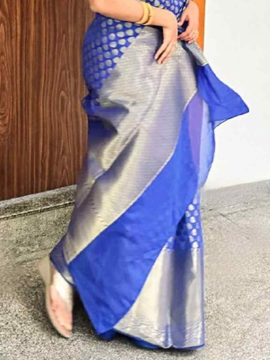 Blue Banarasi Soft Silk Handwoven Festival Wedding Fancy Heavy Border Saree