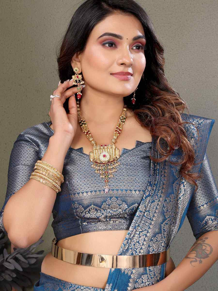 Blue Bandhej Silk Handwoven Traditional Bridal Reception Festival Wedding Fancy Heavy Border Saree