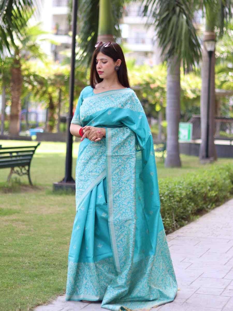 Blue Banglori Handloom Raw Silk Handwoven Casual Reception Festival Wedding Fancy Classic Style Sarees