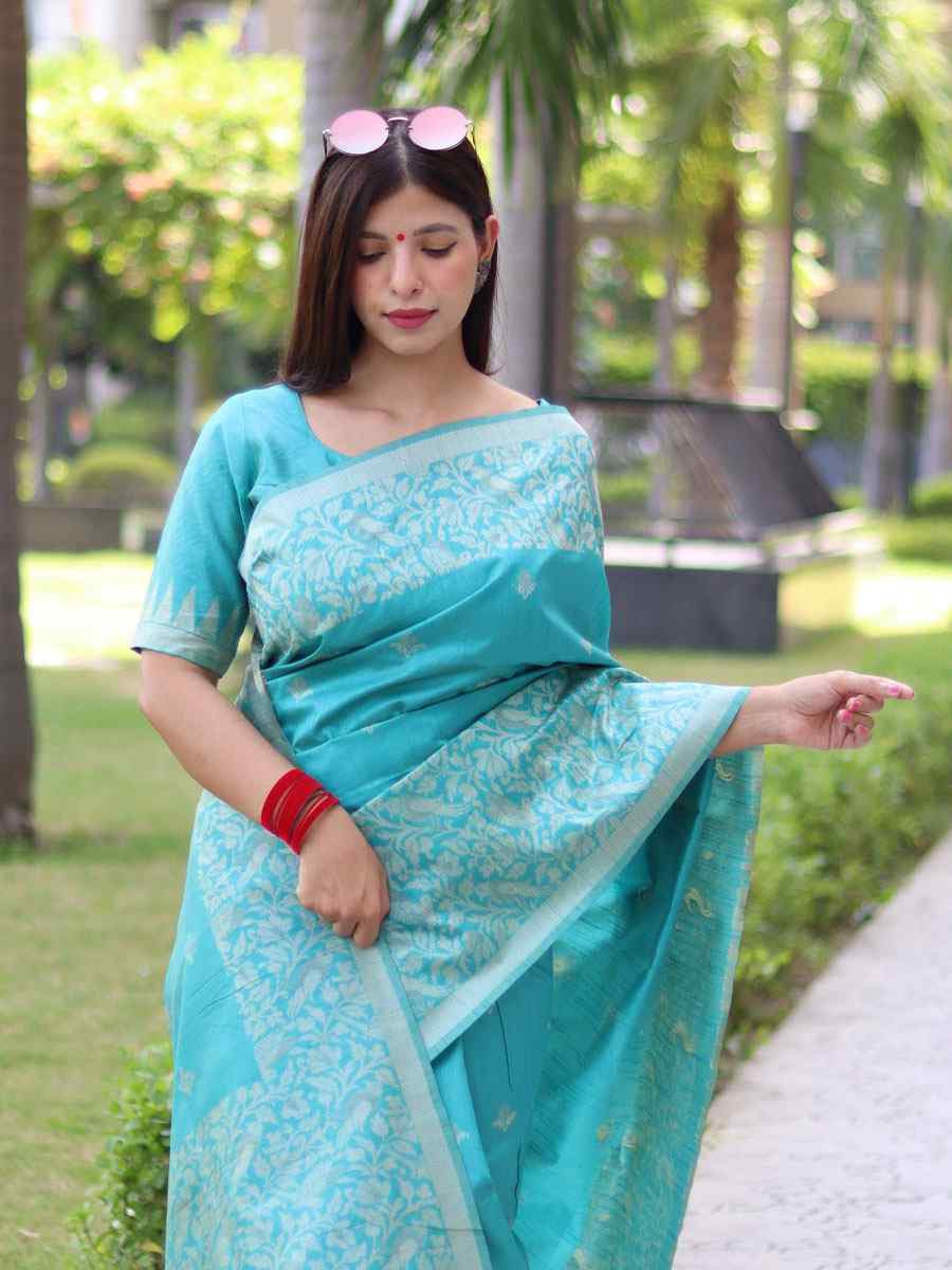 Blue Banglori Handloom Raw Silk Handwoven Casual Reception Festival Wedding Fancy Classic Style Sarees